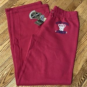 NWT Juicy Couture Fleece Pants Red Wide Leg  Drawstring Size Small